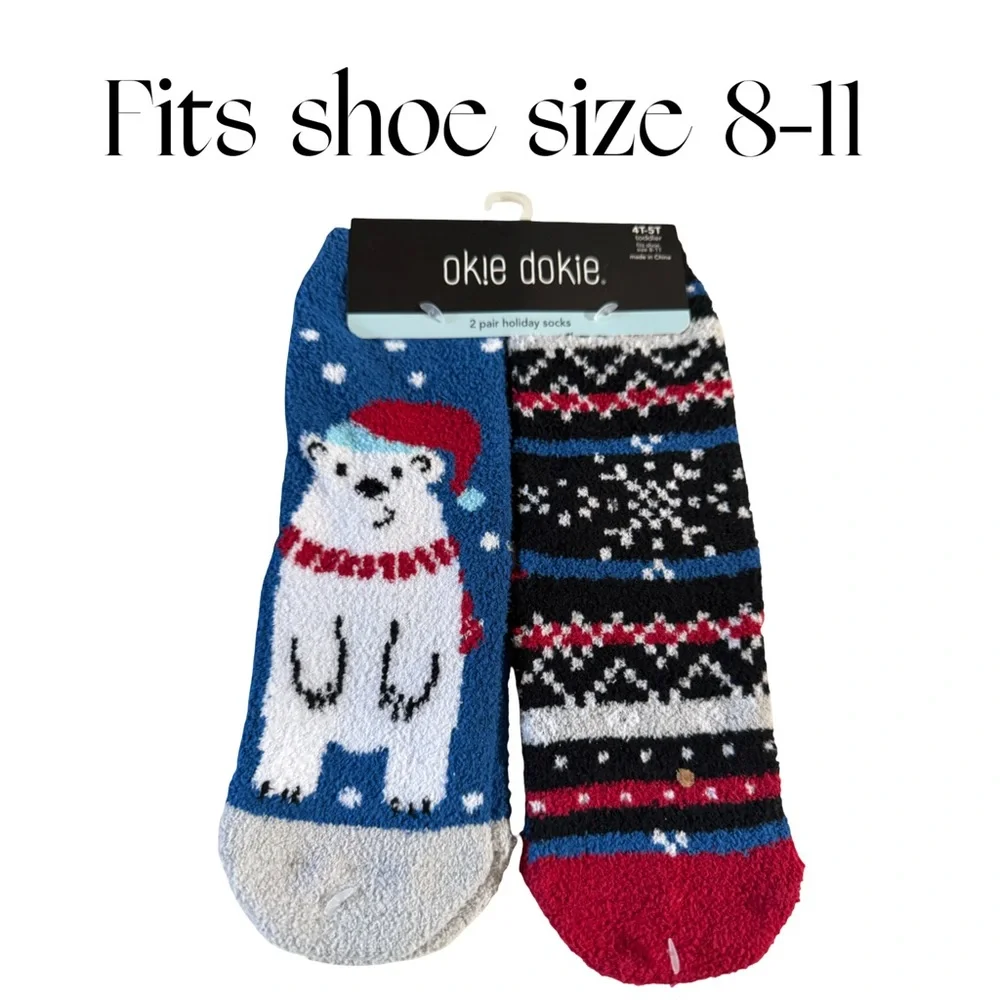 Okie Dokie 2 Pair Toddler Holiday Socks Bundle Polar Bear Snowflake 4T-5T (8-11)
